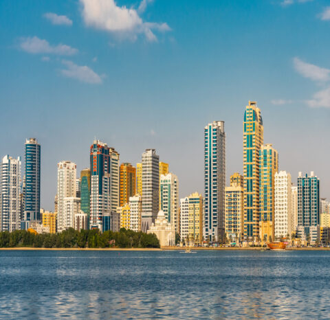 City skyline of Sharjah city in United Arab Emirates