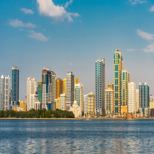 City skyline of Sharjah city in United Arab Emirates