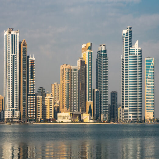 City skyline of Sharjah city in United Arab Emirates