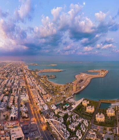 Aerial view of Dubai Downtown skyline, United Arab Emirates or UAE. Financial district and business area in smart urban city. Skyscraper and high-rise buildings at sunset.
